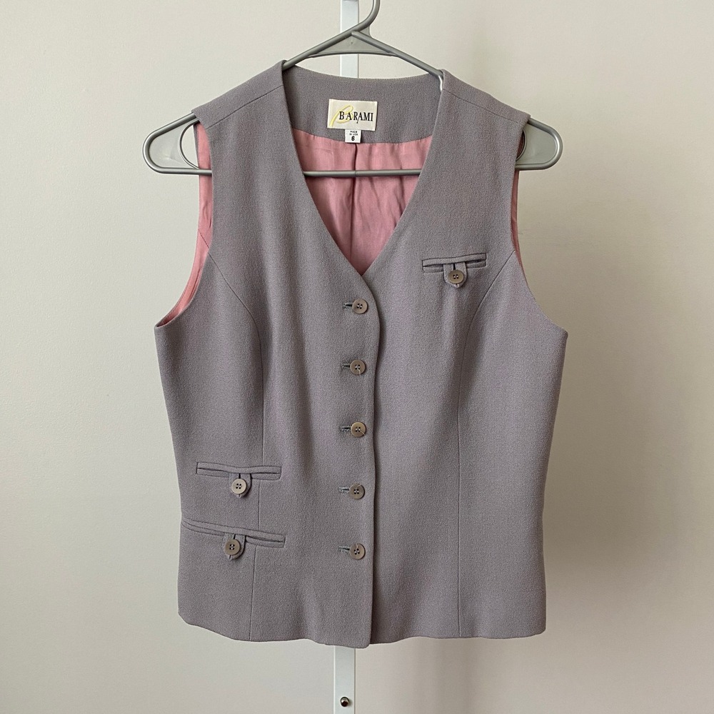 Barami 6 Gray Wool‎ Vest Button Front Tailored V-Neck Made in USA Vintage 90s